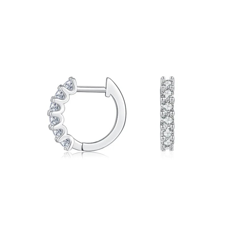925 Silber 12mm Echte Moissanit-Creolen für Damen und Mädchen Weißgold-Plattiert Glänzende Mosan-Diamant Huggie-Ohrringe Testergeprüft – Detail 5