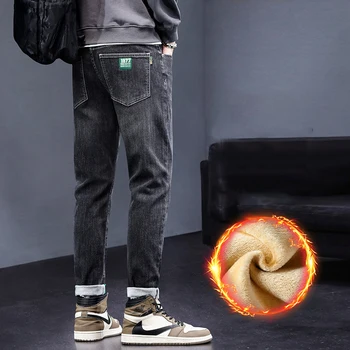 Trend-In Brushed Thick Winter Thermal Jeans Men's Vintage Straight Baggy Casual Denim Pants Dn0636