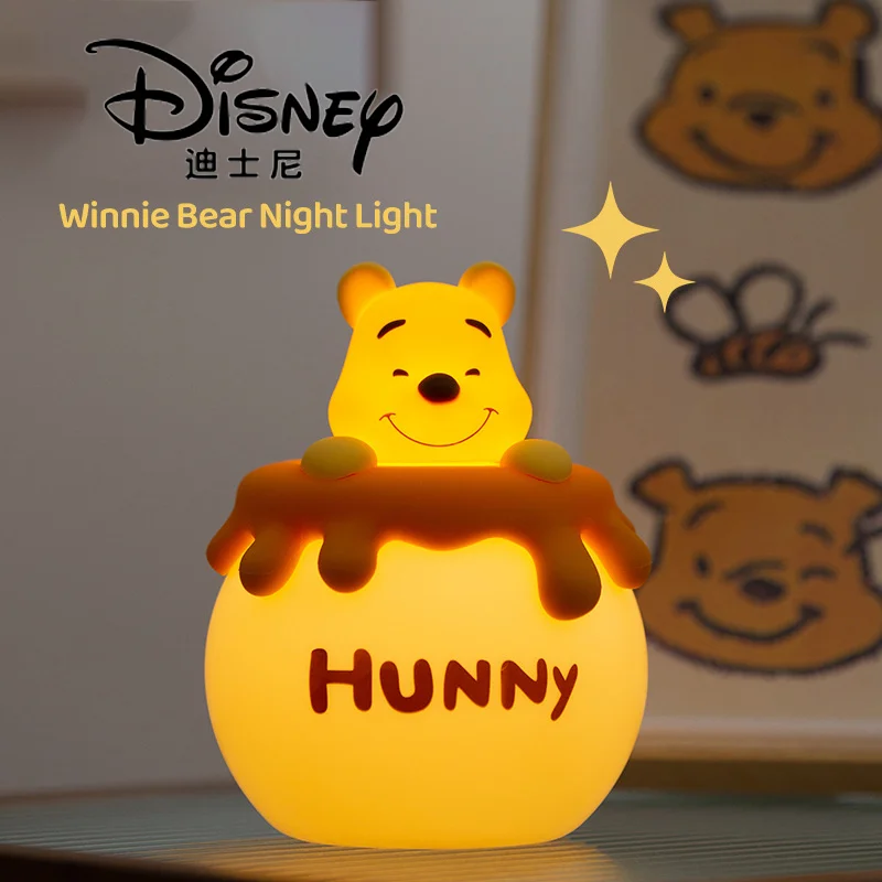 Disney Winnie The Pooh Bee Jar Shape Creative Cute Night Light Silicone Soft Light Eye Protection Model Toy Decor Kids Regalo Di Natale