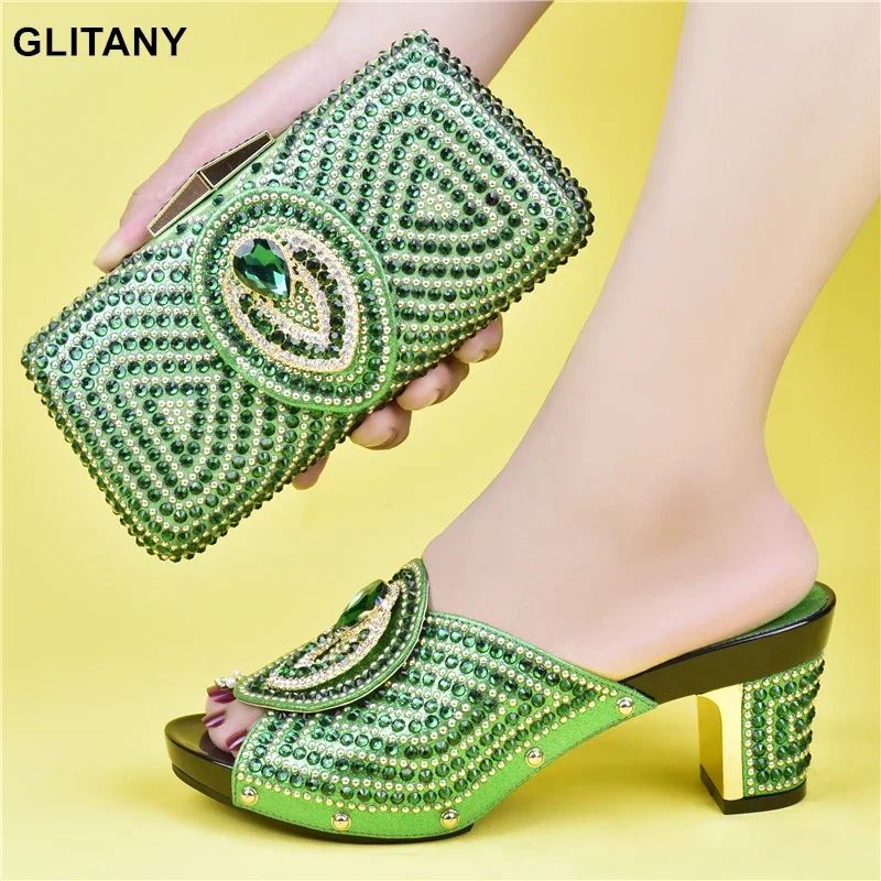 

Italian Ladies Shoes and Bags To Match Set Decorated with Rhinestone Plus Size Shoes Women Heel Women Shoes and Bag Set In Italy