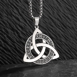 Stainless Steel Nordic Odin Rune Irish Celtic Trinity Knot Pendant Necklace Men Women Lucky Amulet Jewelry