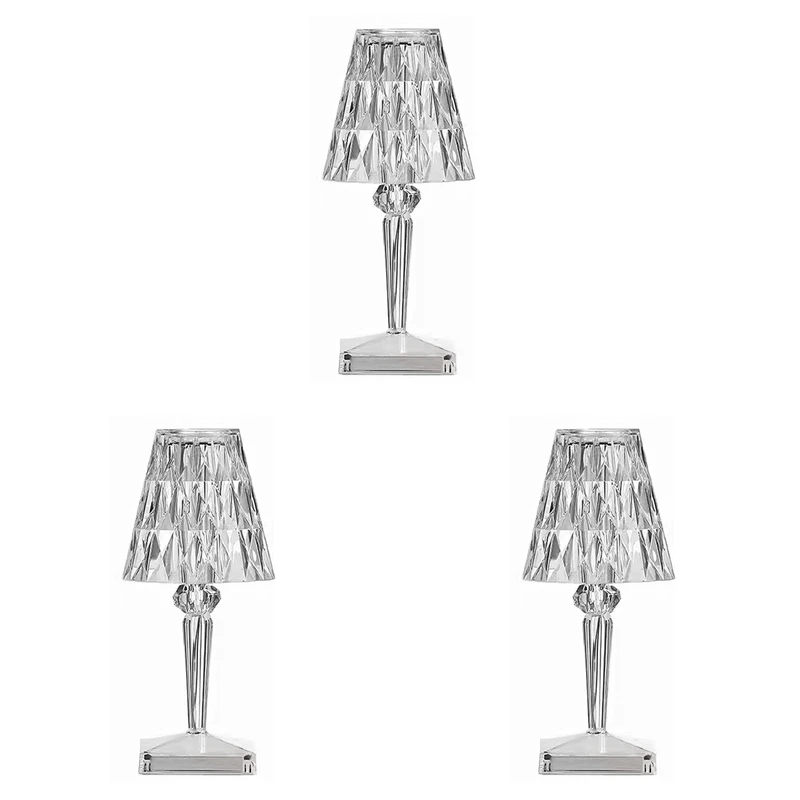 

3X 3Colors Diamond Table Lamp Crystal LED Bar Table Lamp Rechargeable Touch Sensor Dimming Bedside Lamps For Bedroom