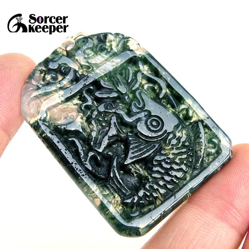 

Real Hand-carved Fish Natural Agate Stone Lucky Amulet Pendant Beads Necklace For Women's Men's Fashion Charm Jewelry SS909