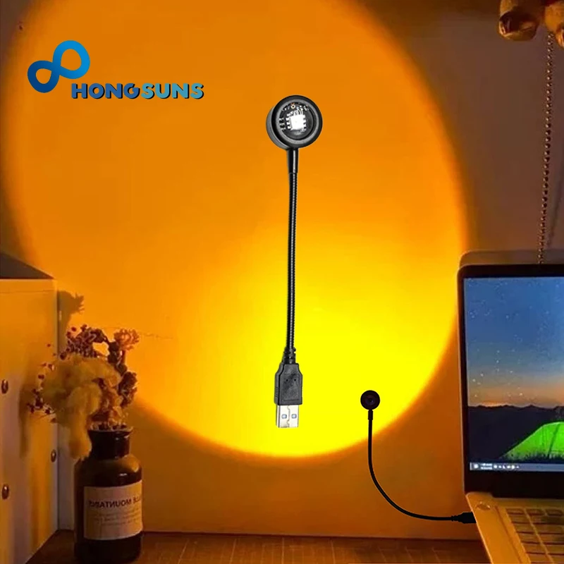 USB Sunset Rainbow Lamp Projection Atmosphere 7 Colors Night Light Photography Live Streaming Background Home Wall Decoration rgb sunset lamp 16 colors app remote control atmosphere projection led night light for home bedroom shop background decoration