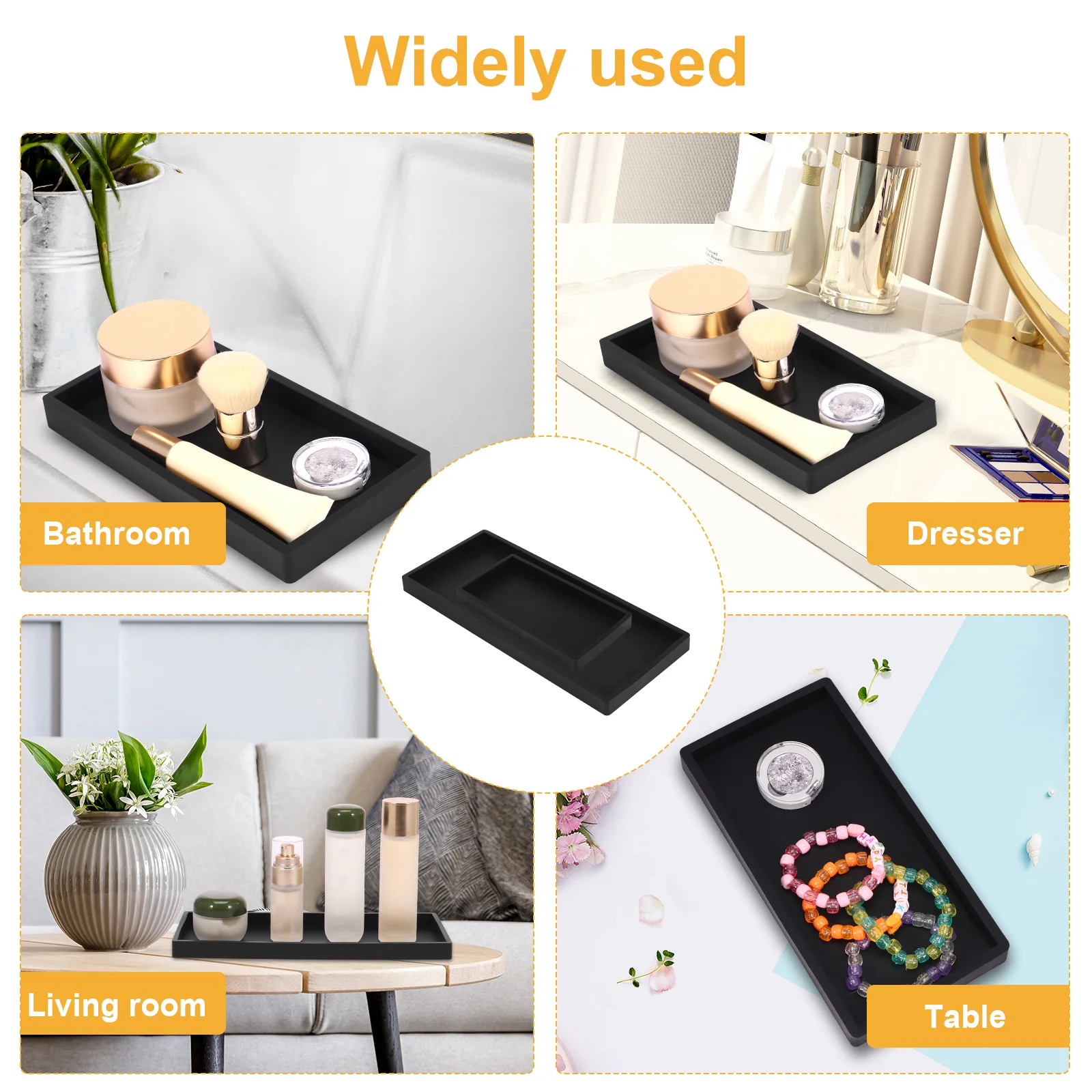 2Pcs Bathroom Vanity Tray Rectangle Countertop Storage Organizer Kitchen Sink Tray Shatterproof Non-Slip Silicone Bathroom Tray