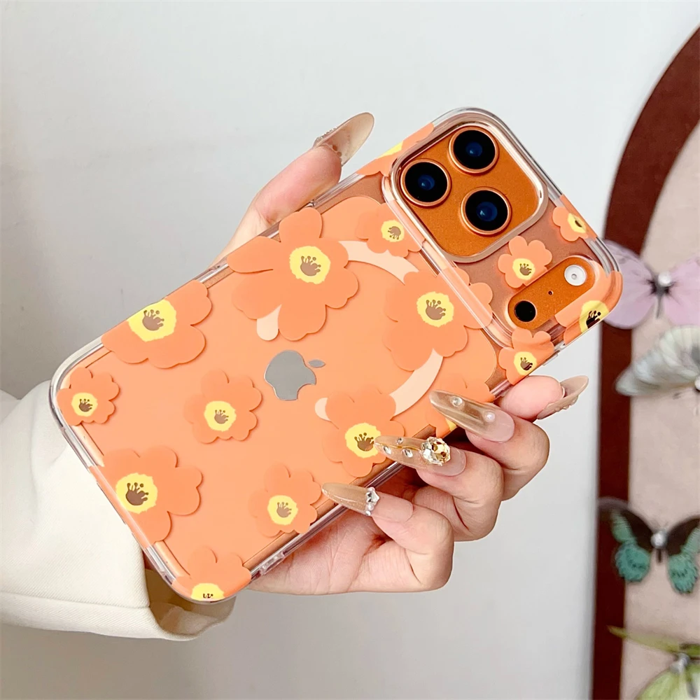 Floral Magnetic Clear Phone Case with MagSafe Wireless Charging Compatibility