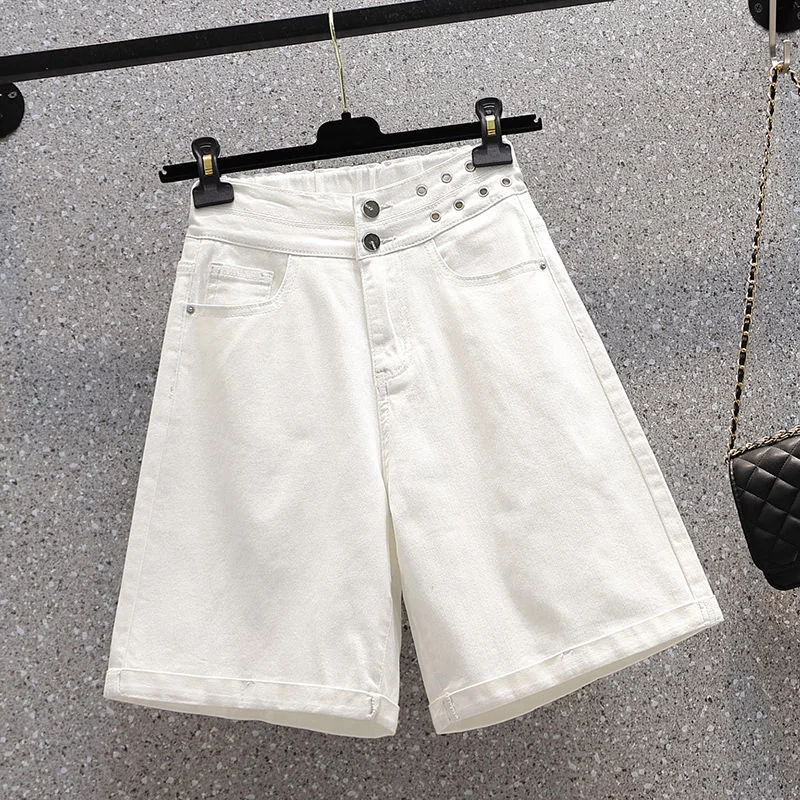 XL-5XL Oversize Elastic Denim Wide Leg Shorts Women Summer A-line Straight Loose Large size Short Jeans High Waist Casual Shorts