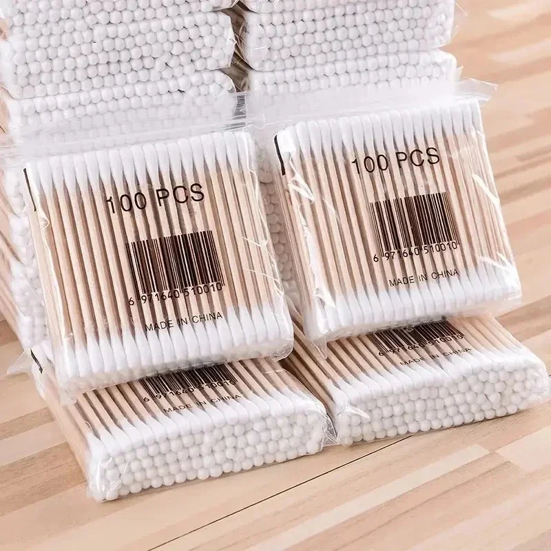 Wooden Double-Ended Cotton Swabs Make-Up Cleaning Disposable Cotton Swabs Medical Household Hygiene Ear Pulling 200PCS wooden cotton swabs