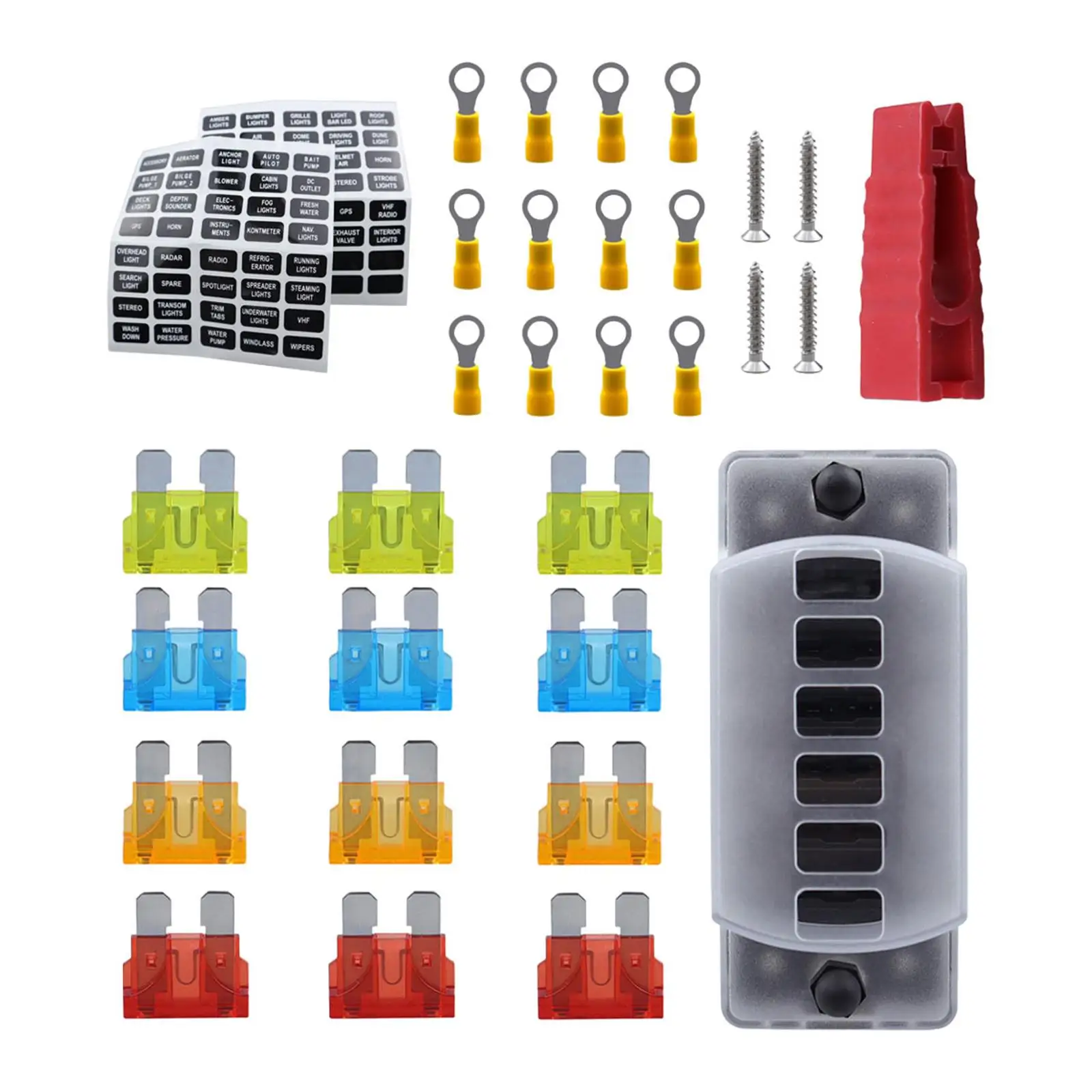 

6 Way Fuse Block Waterproof with Negative Bus Fuse Holder Circuit Holder Panel for RV Automotive Boat Marine Trailer