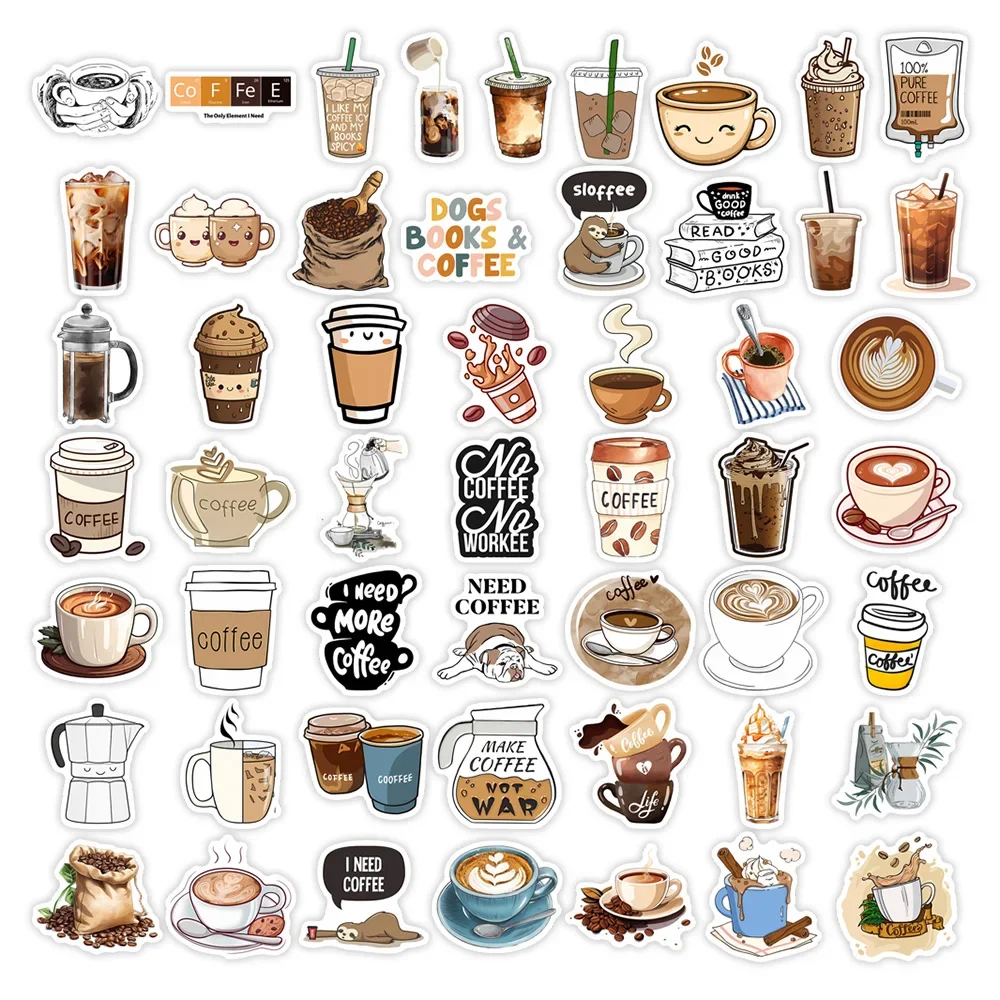 Watercolor Coffee Stickers DIY Kids Toy Gift for Phones Laptops Bottles Scrapbooking Luggage Decor