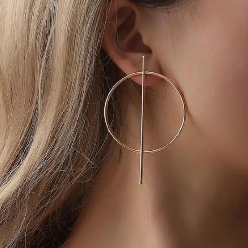 Fashion Round Dangle Korean Drop Earrings for Women Geometric Round Heart Gold Color Earring Trend Wedding Jewelry