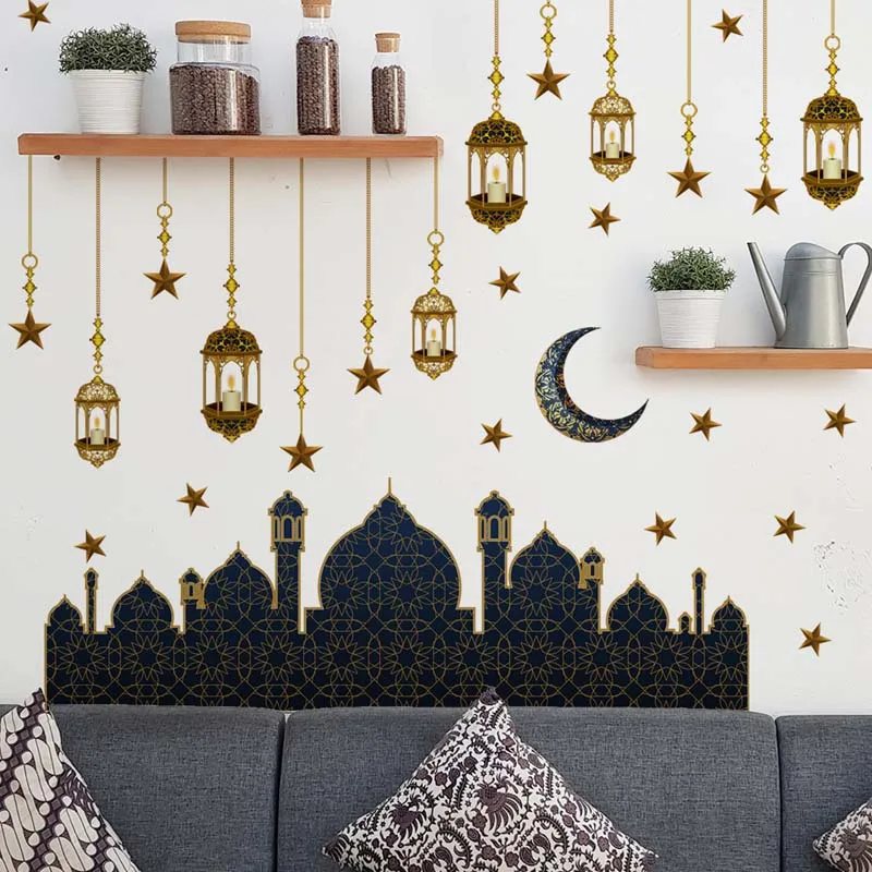 Adesivo Da Parete Ramadan - PVC 90x30 Cm - Con Stelle, Luna E Lanterne - Decorazione Islamica Per Finestre E Specchi - Foto 13