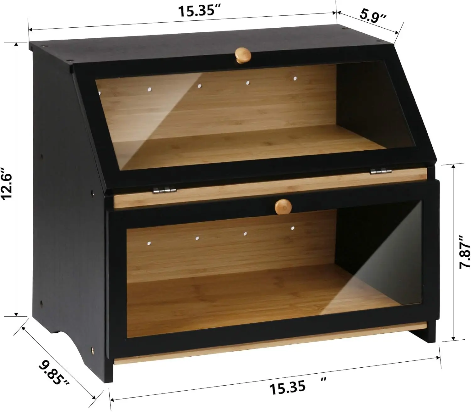 Double Layer Large Bread Box for Kitchen Counter, Wooden Large Capacity Bread Storage Bin  kitchen organizer 5