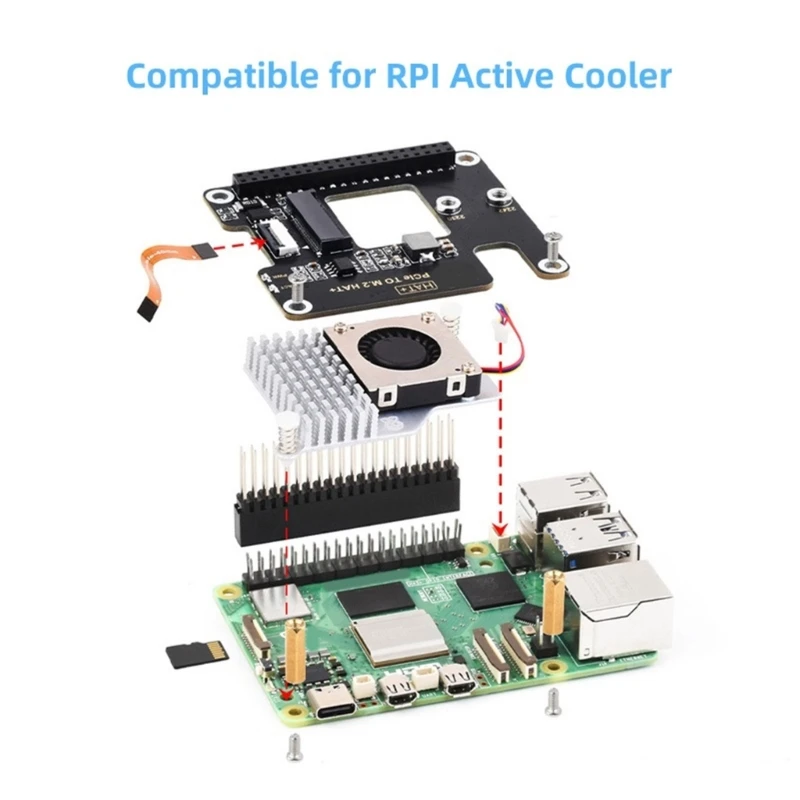 RPI5 Pi5 M.2 HAT PCIe-NVME 고속 확장 보드(16핀 케이블 GPIO 헤더 포함)