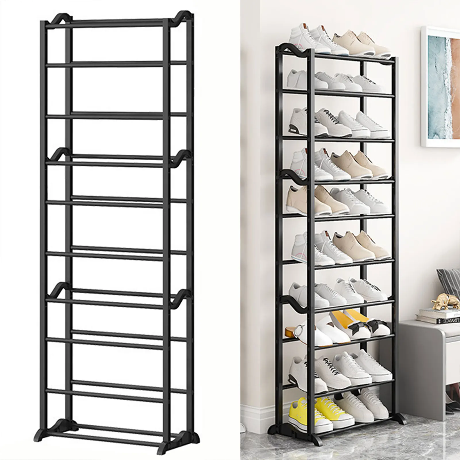 10 Tiers Shoe Rack 30 Pairs Sturdy Shoe Shelf Vertical Boot Organiser for Entryway Closets