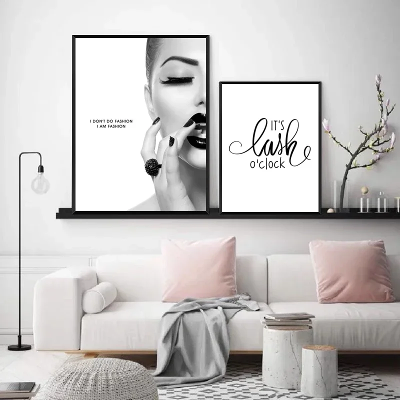 Canvas Paintings Modern Beauty Salon Poster Lash Eyebrow Nail Art Technician Room Decor Black White Decorative Wall Picture Deco - 3
