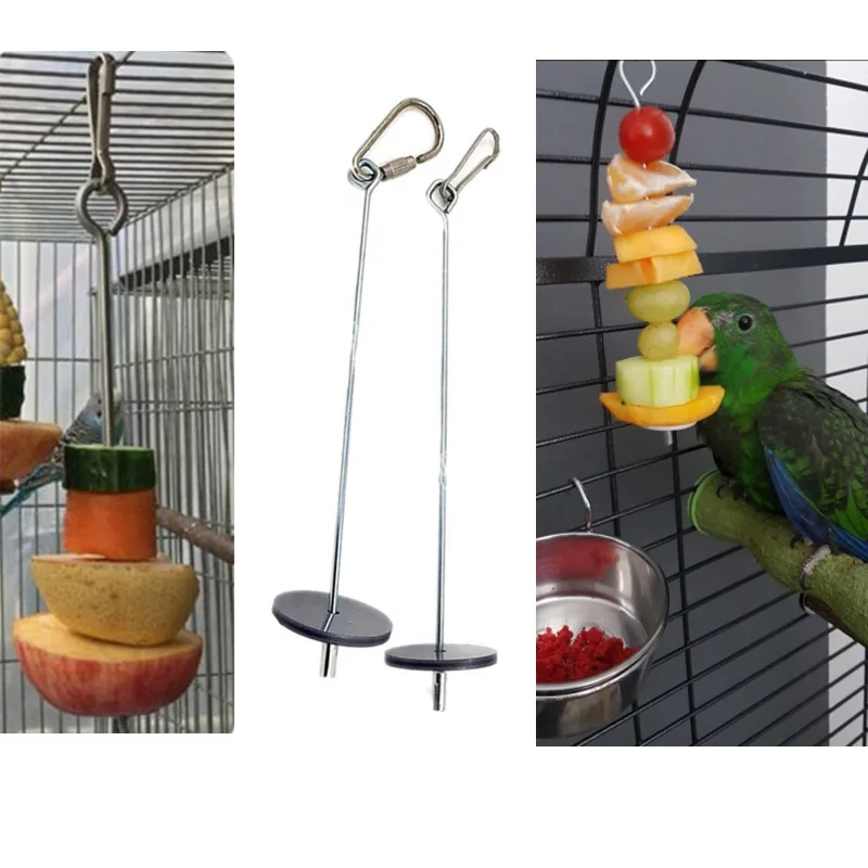 Stainless Steel Parrot Bird Feeder Food Holder Support Fruit Spear Stick Meat Skewer