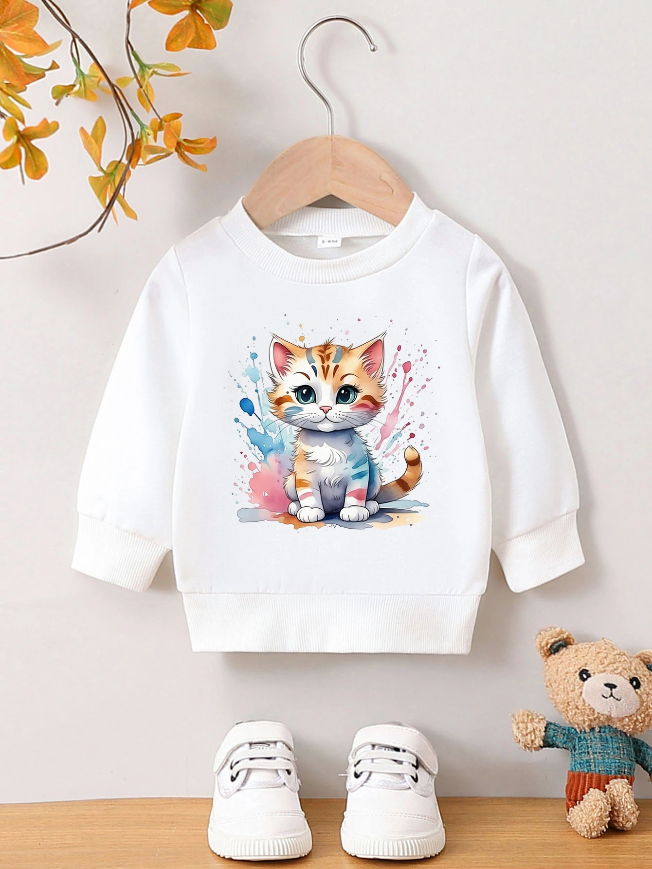 Autumn And Winter Baby Boy Round Neck Long Sleeved Casual Cute Cartoon Hoodie Suitable For Ages 1-2