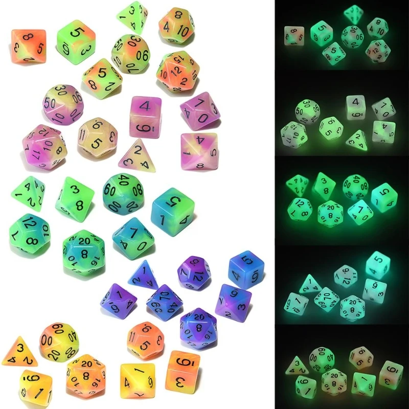 

35PCS/set Two-color Luminous Game Dice Entertainment Acrylic Polyhedron Digital Dice Set Multi-Color Digital Dice with Black Bag