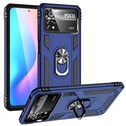 Enhanced Armor Shockproof Silicone Hybrid Case with Metal Ring - POCO X4 NFC (Blue)
