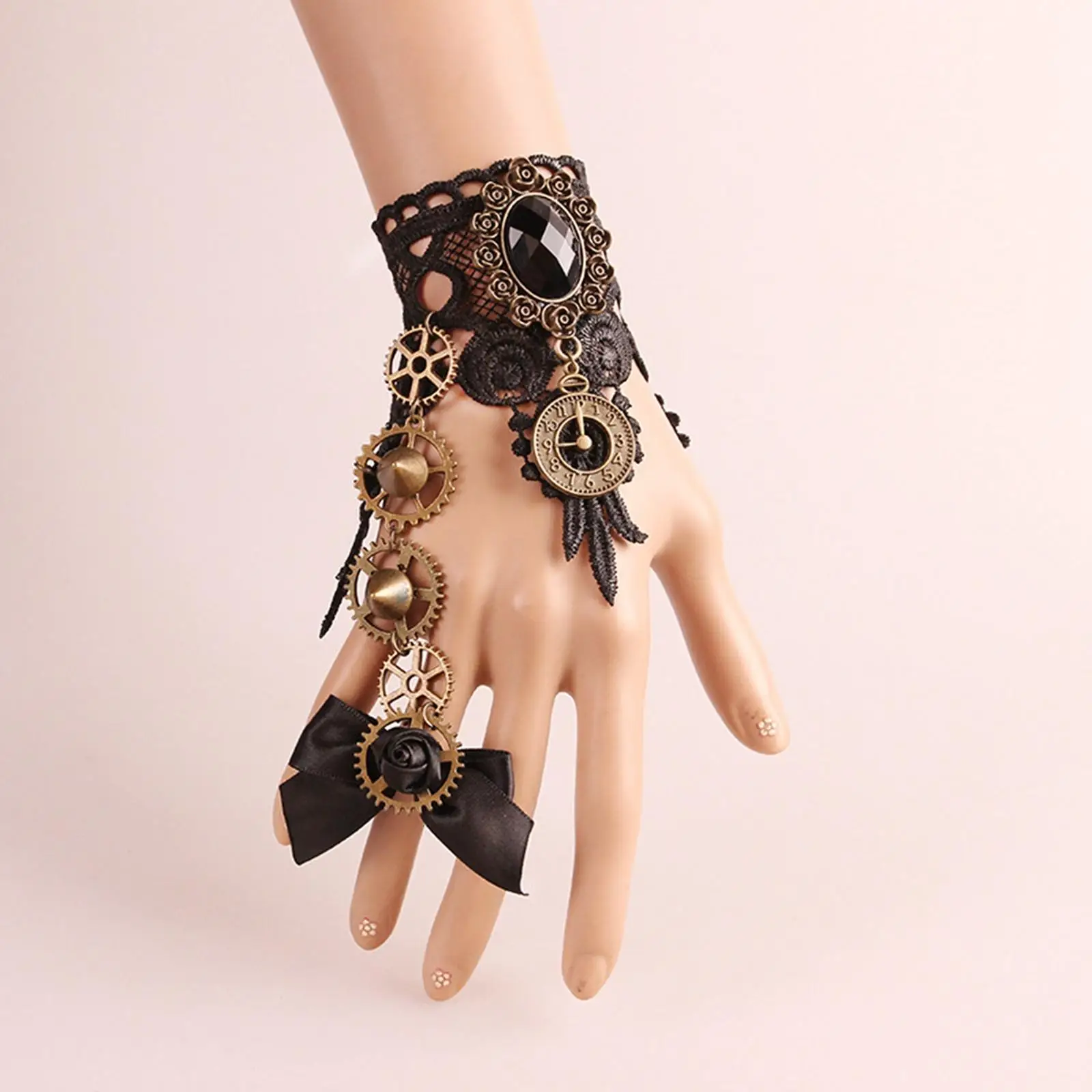 Women Fingerless Steampunk Gloves Wrist Cuff Gear Girls Vintage Bracelets Cosplay Costume Accessories Lace Handwear Cosplay Gloves Lace Gloves Cosplay Wrist Cuffs Lace Fingerless Gloves