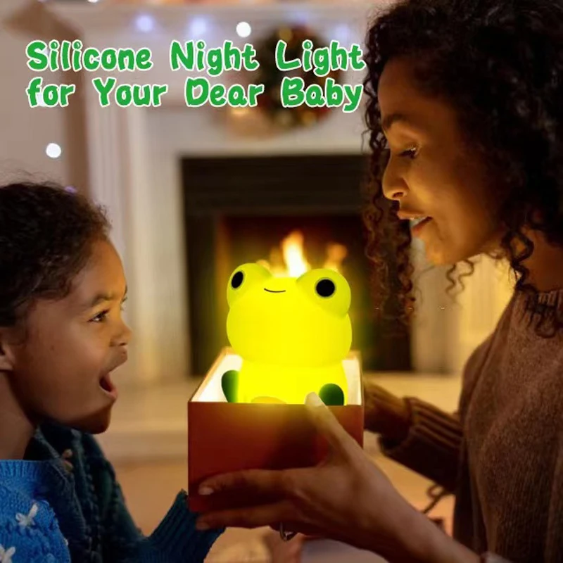 Qiqi Frog Silicone Lamp USB Charging Multi Mode Dimming Timer Night Light Children's Gift LED Sleep Companion Patting Light