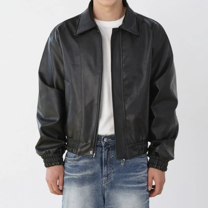 IEFB Short PU Leather Jacket Men's Spring Summer Korean Style Loose Collar Male Coat Lapel Zipper 2024 New Fashion 9C5007 - Image 3