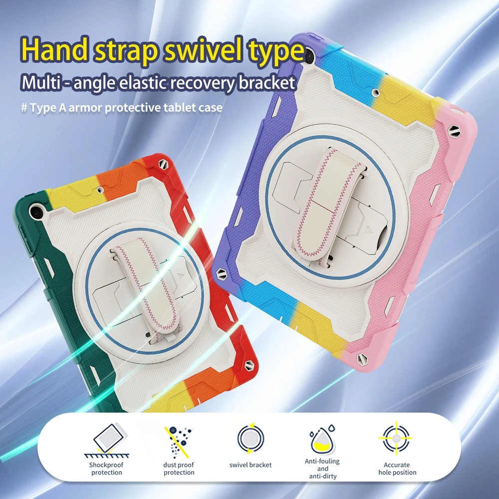 

For Apple iPad 10.2 2019 2020 2021 7th 8th 9th Gen A2197 A2602 Case Kid Safe PC Silicon Shockproof Hand Strap Stand Tablet Cover