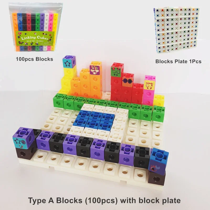 100 Pcs Connected Cube Toys for Mathematical Counting Plastic Counting Blocks Colored Mathematical Cubes Home School Preschool