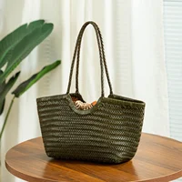 Sac fourre-tout en cuir véritable tissé à la main, sac de shopping tendance pour femmes, grande capacité, sac à bandoulière, design de luxe, panier à légumes 4