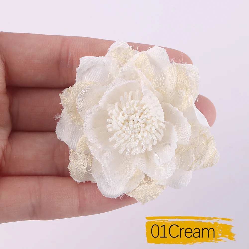 

10pcs Handmade Satin Fabric Artificial Lace Flower for Wedding Party Clothing Decoration DIY Hair Accessories