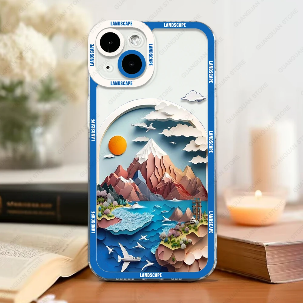 Case For iPhone 15 14 13 Pro Max 12 Mini 11 XS X XR SE 7 8 Plus Soft Cover Landscape