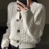 Fall Winter New Style 100% Pure Wool Sweater Cashmere Cardigan Women Loose Lazy O-Neck Twist Cardigans Thick Warm Knitted Jacket 2
