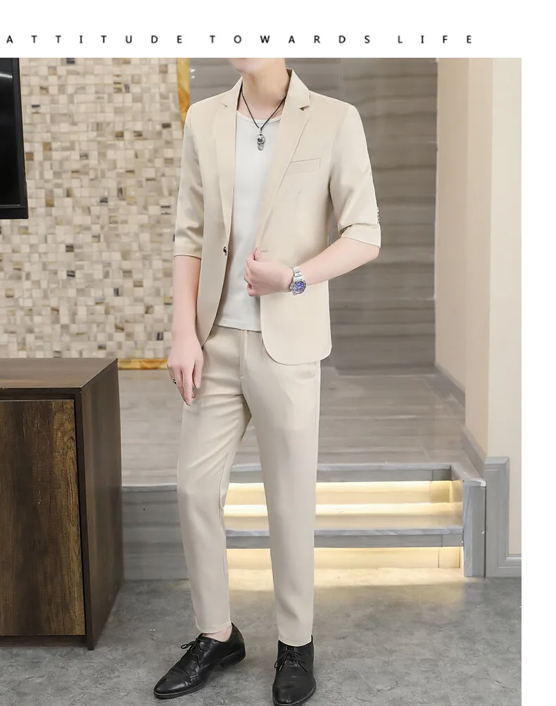 Business Casual Einknopf-Anzug Herren-Sets 2026 Sommer Einfarbig Slim Fit Kurzarm-Blazer & Hosen Zweiteiliges Set Kleidung – Detail 10