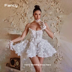 Fancy Sexy Lace Shiny Mini Wedding Dress Saudi Arabia Sleeveless Strapless Scoop A Line Bridal Gown Custom Made