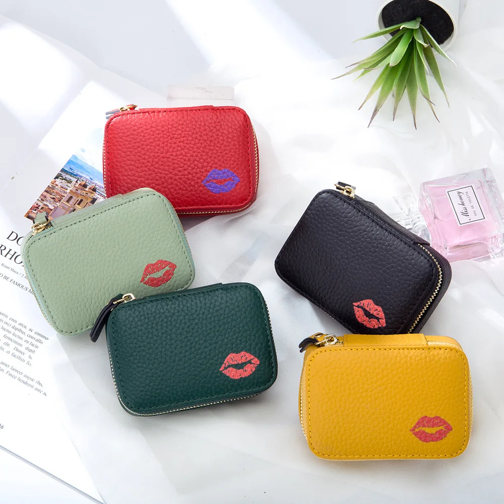 Lipstick Bag Genuine Leather Makeup Case Mini Purse Organizer Women  Cosmetic Bag Mirror Lipstick Pocket Coin Wallet Makeup Bag - AliExpress