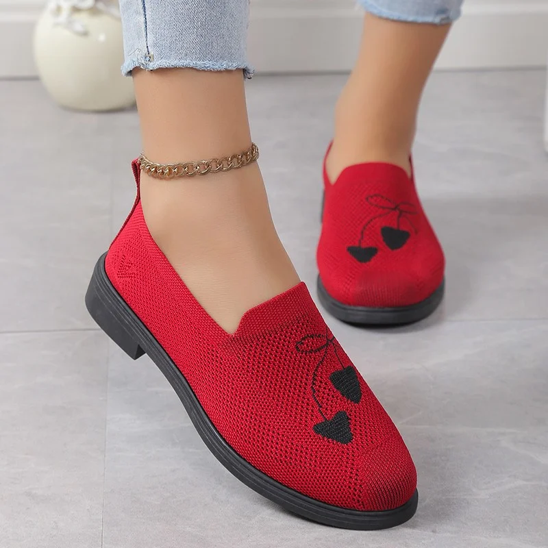 

Women Mesh Ballet Flats Shoes Shallow Non Slip Square Heels Round Toe Breathable Slip Knitted Loafers Office Ballet Shoes Female
