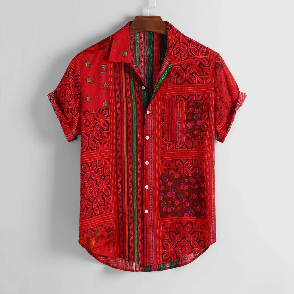 Red Bandana Pattern Men's Hawaiian Shirt Casual Button Down Tops Short  Sleeve Shirts with Pocket at  Men’s Clothing store