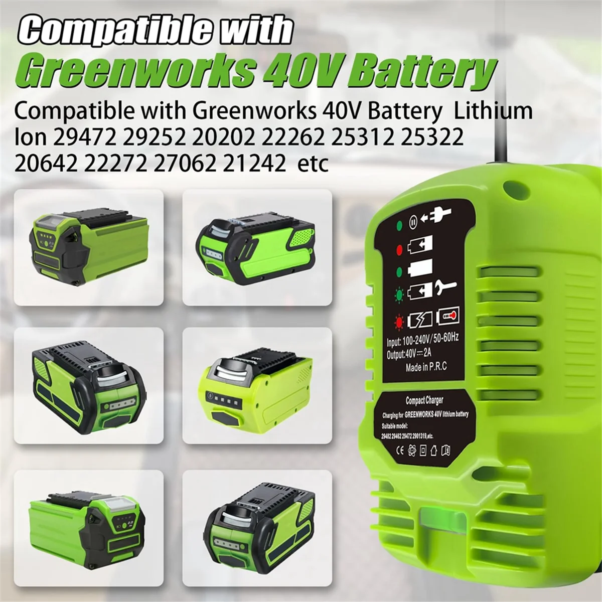 Mini Charger for Greenworks 40V Battery MAX 40V Battery 29462, 29472 and for Greenworks Other 40V Battery US Plug 3
