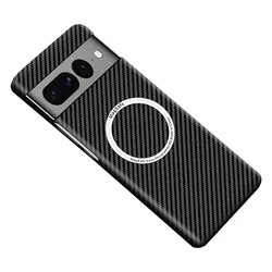 Luxury Carbon Fiber Texture Magnetic Ultra Slim Matte Case with MagSafe Ring Armor Cover for Google Pixel 8 Pro (Black)
