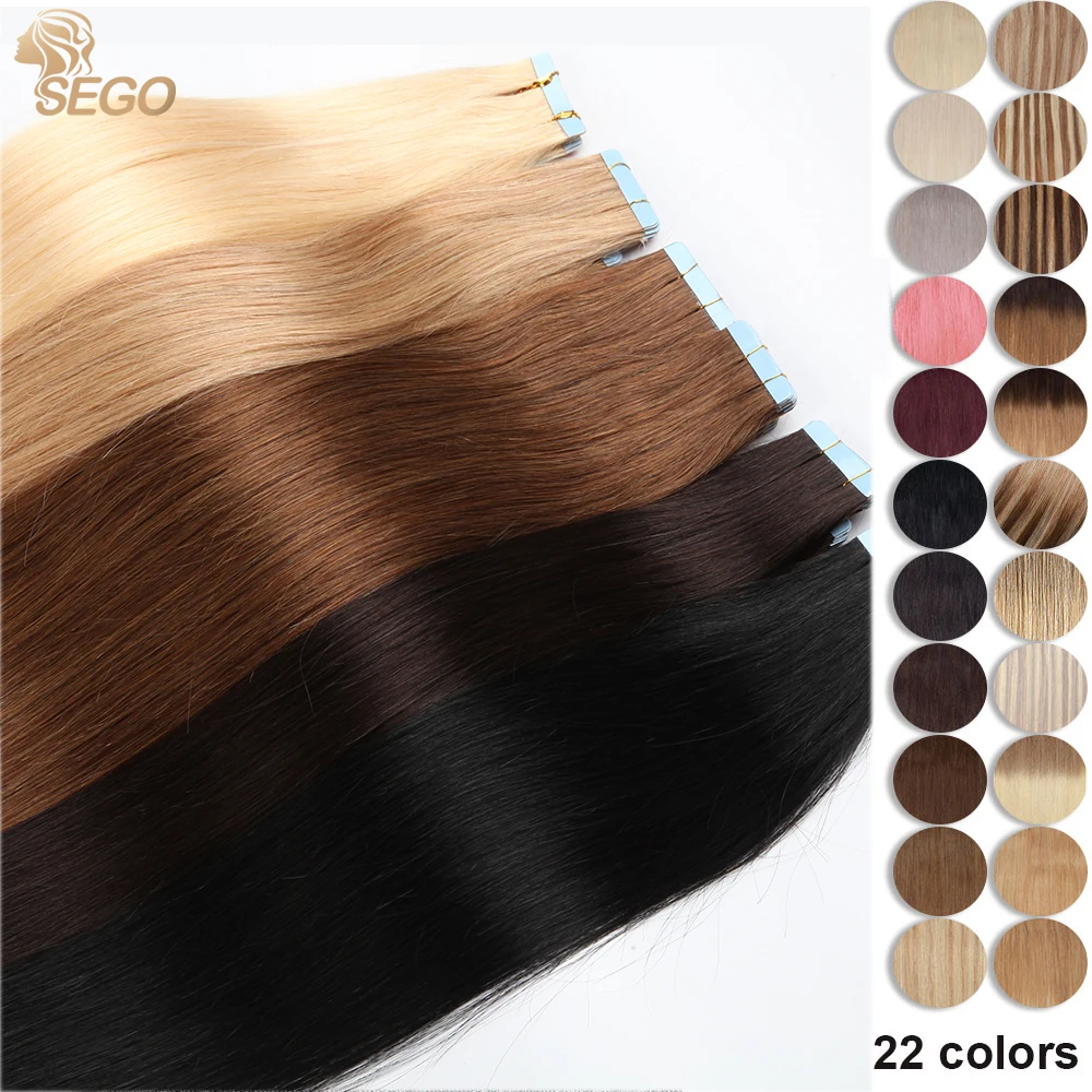 SEGO 2.5g/pc Straight Tape In Hair Extensions Real Human Hair Skin Weft Tape Hair Seamless Invisible Double Sides Tape ins 20pc