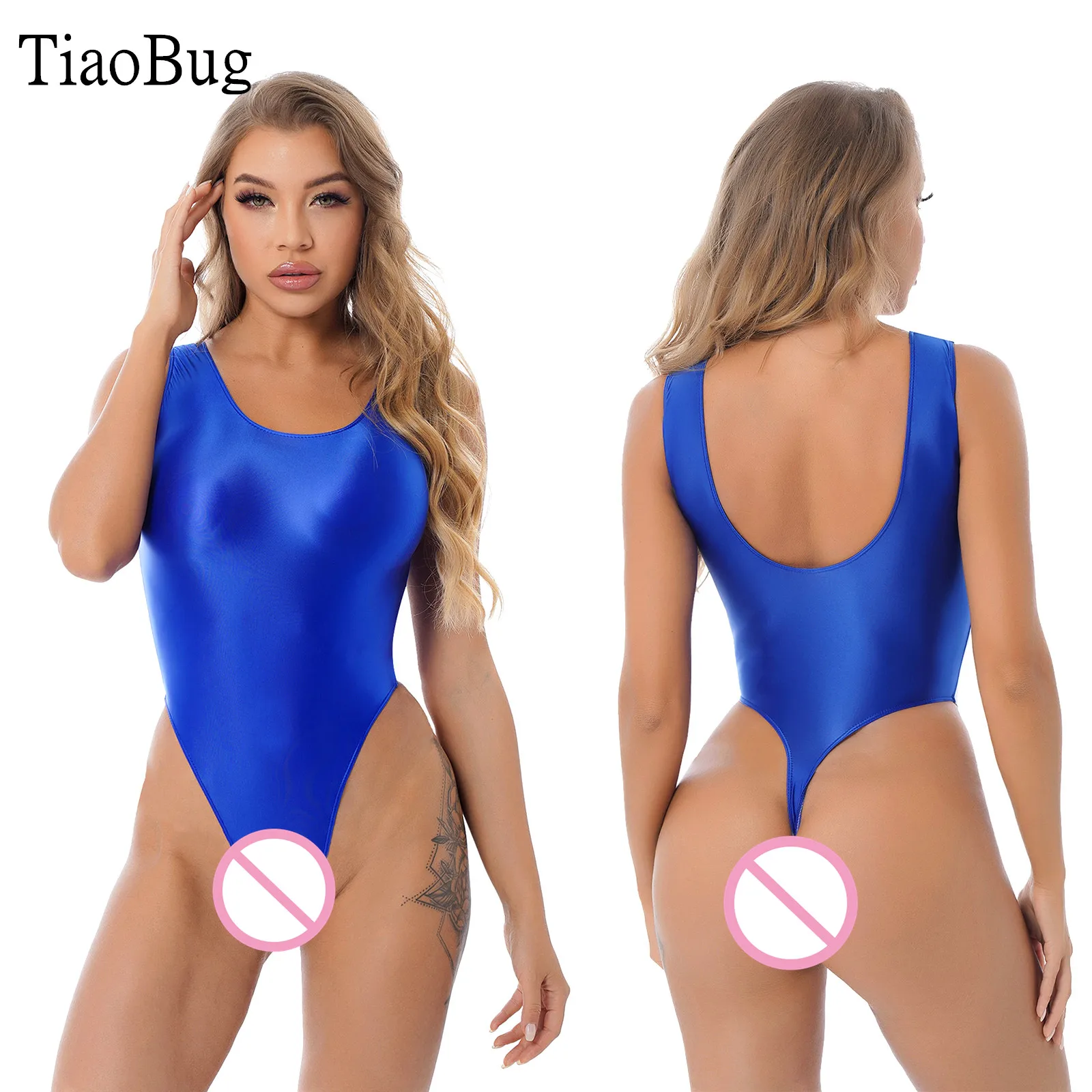 

Womens Glossy Sleeveless High Cut Bodysuit One-piece Swimsuit for Yoga Sports Fitness Swimming
