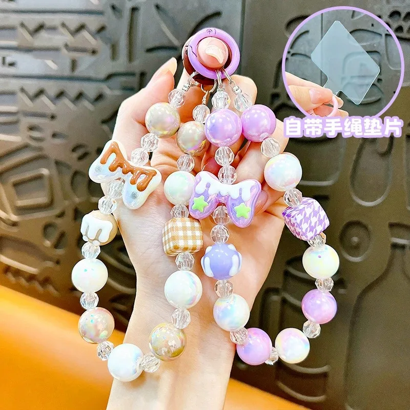 Elegant Anti-Lost Beaded Phone Charm Wrist Strap with Bow Accent