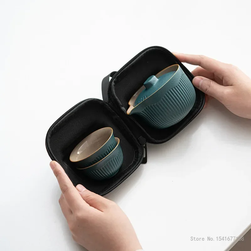 Creative High-end Black Yellow Orange Dark Green Tea Set One Pot Two cups Ceramic Home Portable Outdoor Camping Travel Gift, 1Pc