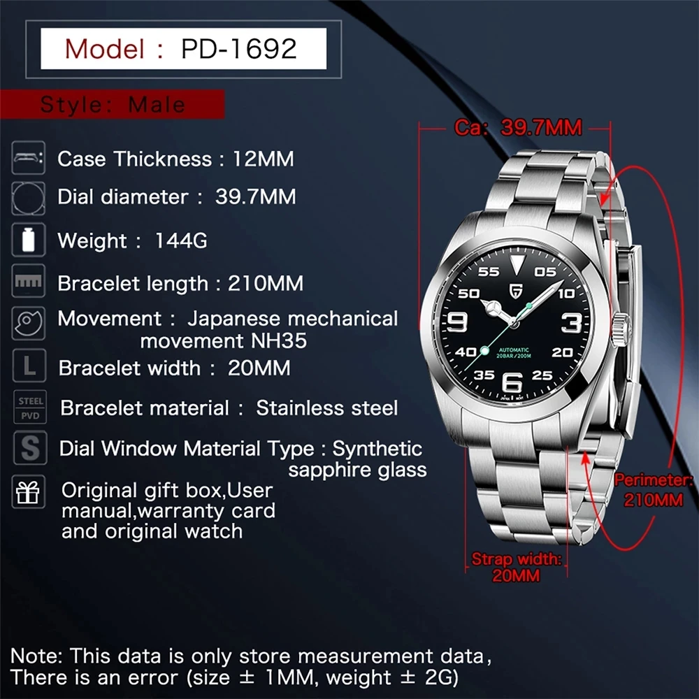 PAGANI DESIGN-새로운 남성 기계식 손목 시계, 40MM, 럭셔리 사파이어 유리 자동 시계, 남성용 스테인레스 스틸 방수 시계
