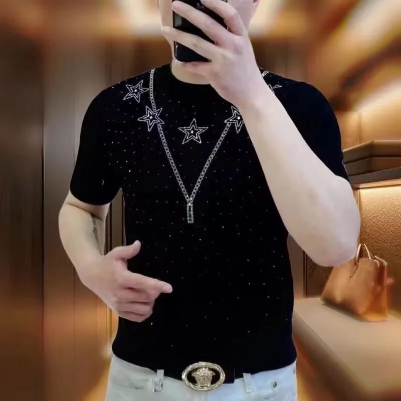 

Мужская летняя футболка с коротким рукавом, Повседневная Деловая футболка со звездами, трендовая рубашка для тяжелой промышленности, 2024