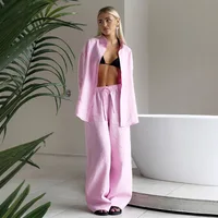 Ensemble chemise et pantalon en pur coton pour femmes, Europe et amérique, nouvelle chemise ample à manches longues, costume décontracté, printemps et été 2025 3