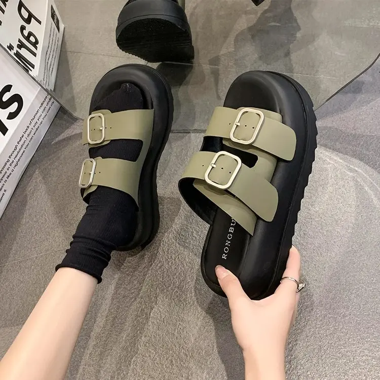 

Шлепанцы женские на платформе, пляжная обувь средней высоты, сланцы, роскошные сандалии из искусственной кожи, на резиновой подошве, лето 2023