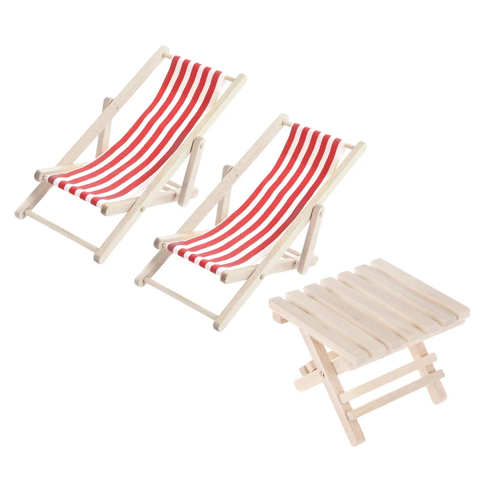 

Beach Chair Set Mini House Furniture Crafts Miniature Accessories Wooden Adornments