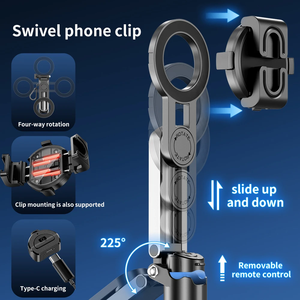 Upgrade Magnetic Selfie Stick with Detachable Wireless Remote Control Retractable Handheld Selfie Stick for Smartphones